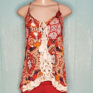 ❤ Embroidered paisley spaghetti straps multicolor Size M